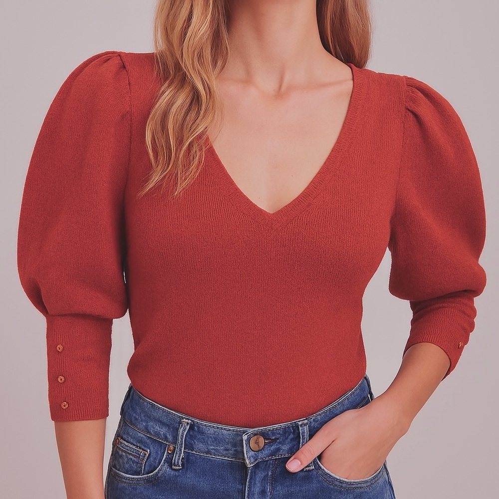 BLUE IVY - Pullover Puff Sleeve Sweater